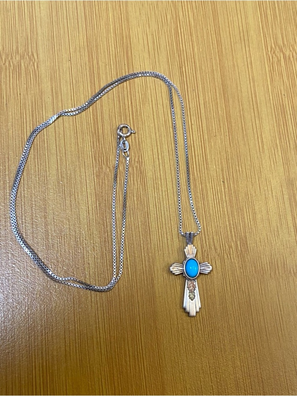 Coleman and Co. Sterling and 12k Gold Cross with Sleeping Beauty Turquoise.